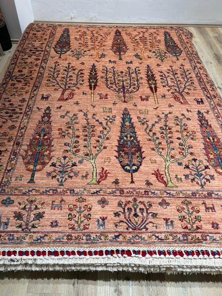 Koberec vlněný oranžovo-hnědý se stromy 160x260cm